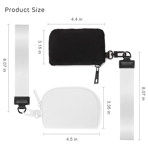 Viverte Mini Zip Around Keychain Wristlet Wallets Small Portable Dual Pounch Wristlet Detachable Coin Purse Pocket Gifts for Women Travel Sports Outdoors (Black+ White) - Image 3