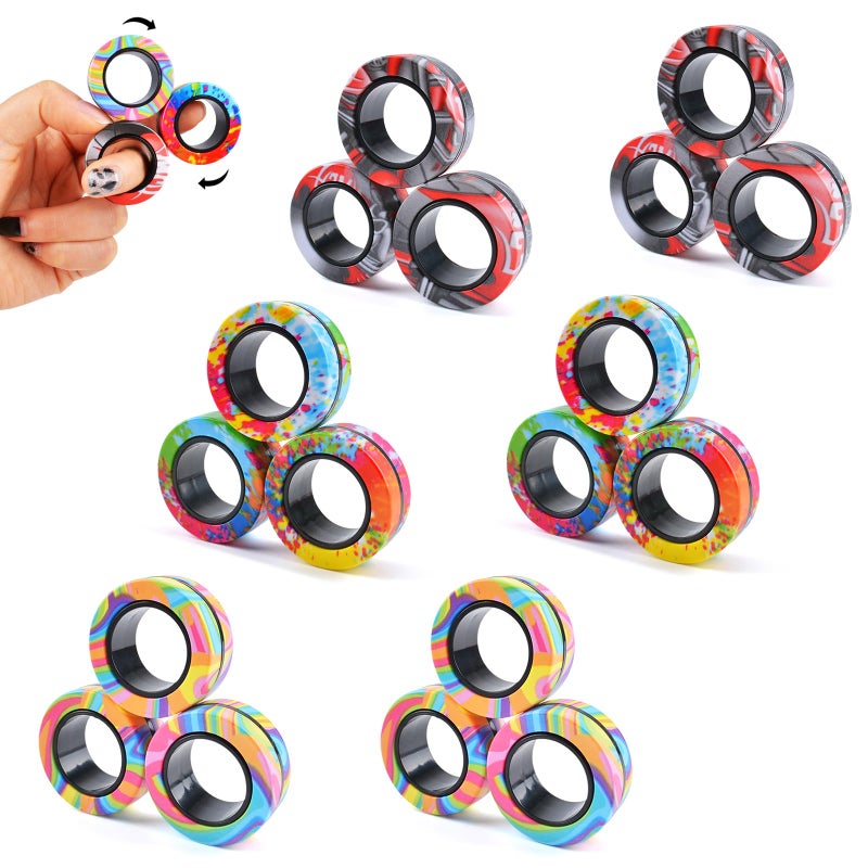 Cevioce Easter Basket Stuffers for Teens Boys Girls 18Pcs Magnetic Rings Fidget Toy Set ADHD Anxiety Magnetic Fidget Toys Adults Fidget Spinner Rings for Relief Easter Gifts for Kids Year Old A - Image 3