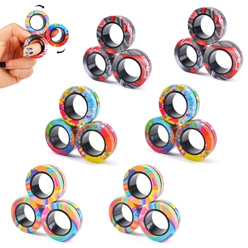 Cevioce Easter Basket Stuffers for Teens Boys Girls 18Pcs Magnetic Rings Fidget Toy Set ADHD Anxiety Magnetic Fidget Toys Adults Fidget Spinner Rings for Relief Easter Gifts for Kids Year Old A - Image 1