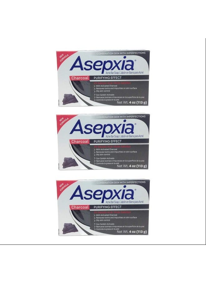 Asepxia - Charcoal Cleansing Bar Soap. For Acne And Blackheads. Removes Impurities And Toxins. Helps Oily Skin. With Salycilic Acid. 4 Oz. Pack Of 3 - Image 1