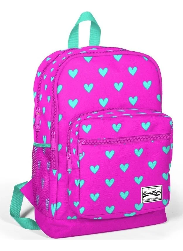 CORAL HIGH Girls' Primary School Bag Heart Pattern Four Compartment Pink - Green