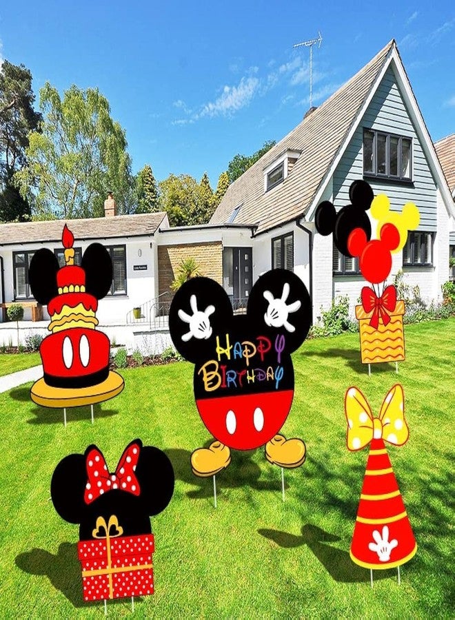 OULUN 5Pcs Mickey Birthday Party Supplies for Mouse,Large Cartoon Mickey Yard Lawn Sign Birthday Decorations,Kids Birthday Party Decorations - Image 1