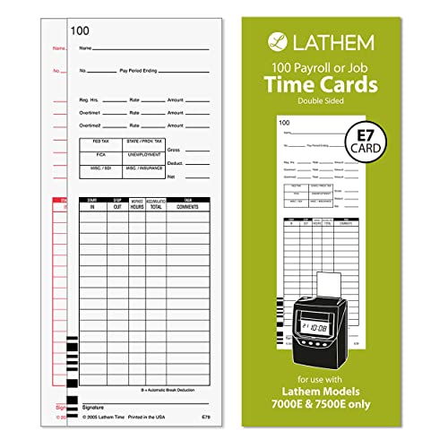 Lathem بطاقات وقت العمل/الرواتب العالمية من لاثم، مزدوجة الوجه، لساعة لاثم 7000E / 7500E، عبوة 100، E79-100، بيضاء - Image 1