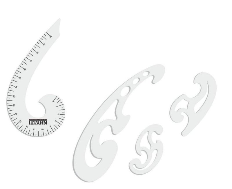 Khyati Tailoring Scales Designing French Curves- Set of 4: 1 of French Curve 6 Pieces Shape with Marking (36 cm) and 3 Pieces of Accurate (Without Marking)- Sewing Kit Ruler - Image 1