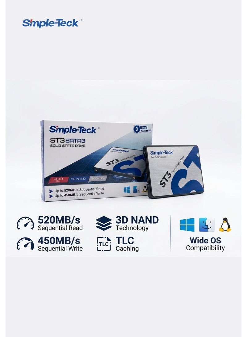 Simple-Teck ST3 256GB 2.5" SATA III Internal SSD | Up to 520MB/s Read & 450MB/s Write | 3D NAND | TLC Caching | SATA 6Gb/s | Shock Resistant - Image 4