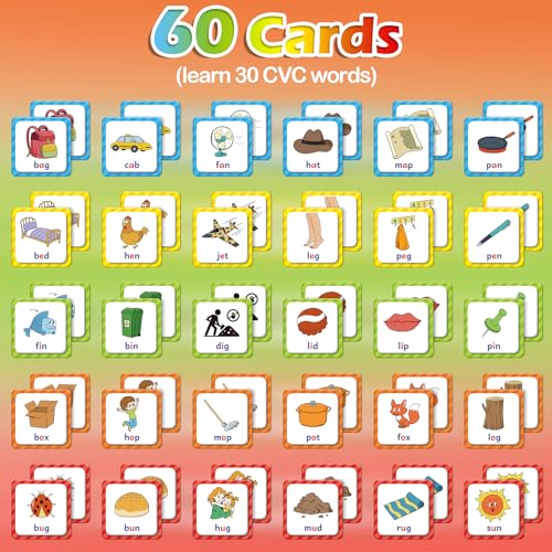 Aizweb CVC Word Match Game 60 Pc Toddler Card Games for Kids Ages 36 Phonics Flash Cards for Preschool Kindergarten Learning Activities Educational Toys for Home School Supplies - Image 5