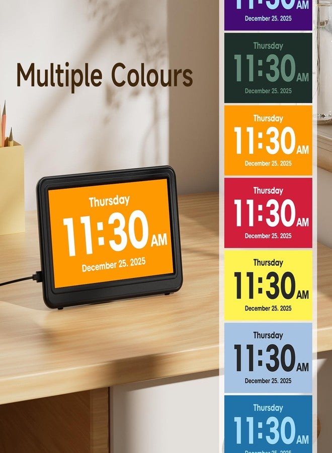 Raynic Date Clock, Digital Clock with 12 Themes, 20 Alarms, 20 Reminders, Semi-Automatic Dimming, 12/24 Hours, Auto DST Clock for Seniors Desktop, Office, Students (Black, 7 Inches) - Image 5