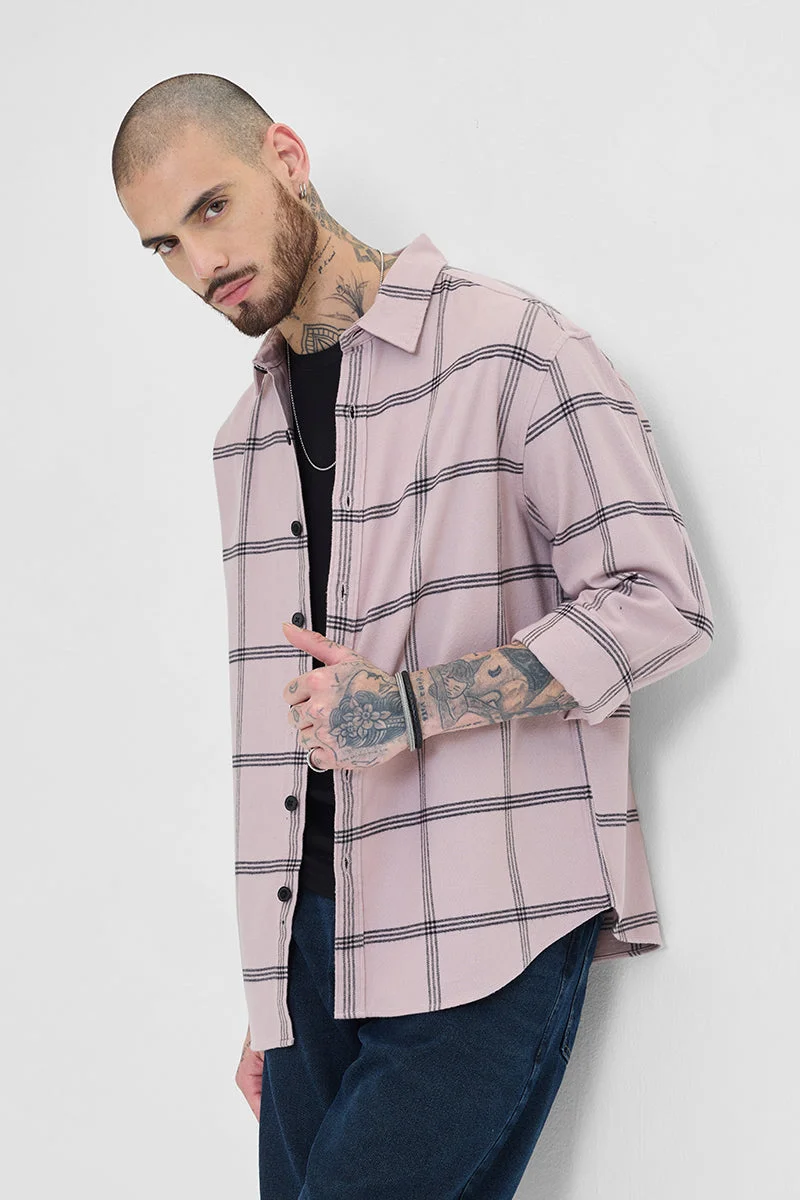 SNITCH Light Pink Checkered Long Sleeve Relaxed Casual Overshirt