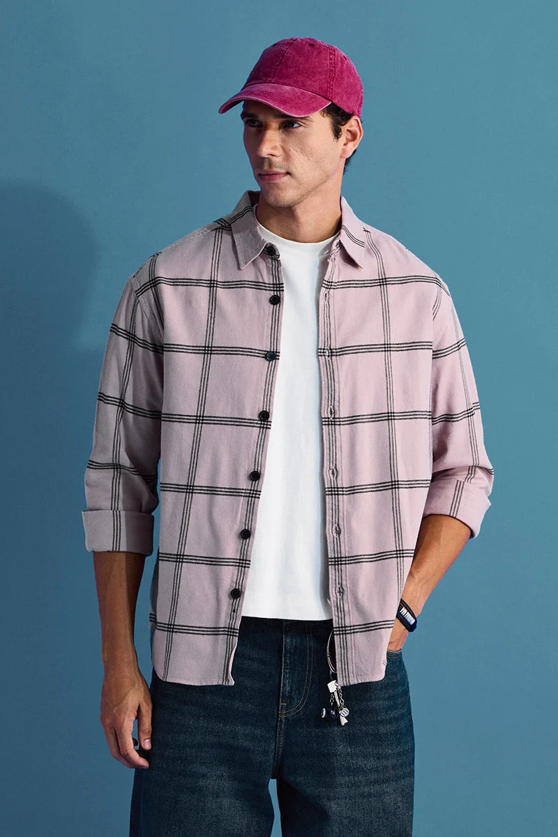 SNITCH Light Pink Checkered Long Sleeve Relaxed Casual Overshirt