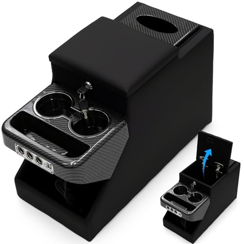 QKVCX Center Console Between Seat Organizer for Minivans,SUVs,with Dual USB Charging & Phone Holder and Drawers for Minivan&SUVs, Middle Van Floor Console Organizer Storage Box Black with Locking - Image 1