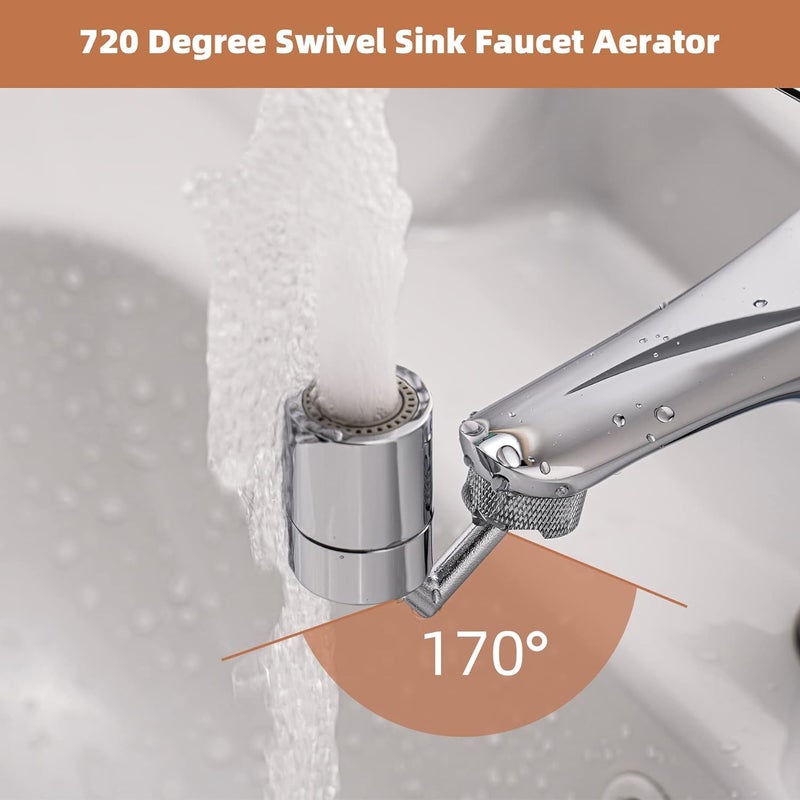 BIRZAR Faucet Aerator 720 Degree Big Angle Sink Aerator Kitchen Faucet Aerator Dual Function Bathroom Faucet Mounted for Face Washing Gargle and Eye Flush 5564 Inch27UNS Female Thread Chrome - Image 2