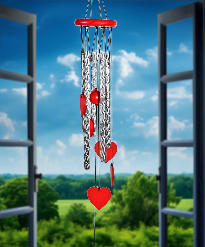 Hindcraft Heart Shape Wind Chime with Silver Pipes – Wind Chimes for Balcony, Soothing Sound for a Peaceful Atmosphere, Ideal for Housewarming, Birthdays, and Special Occasions - Image 2
