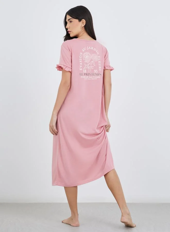 Styli Styli Graphic Print Ruffled Sleeve Sleep T-Shirt