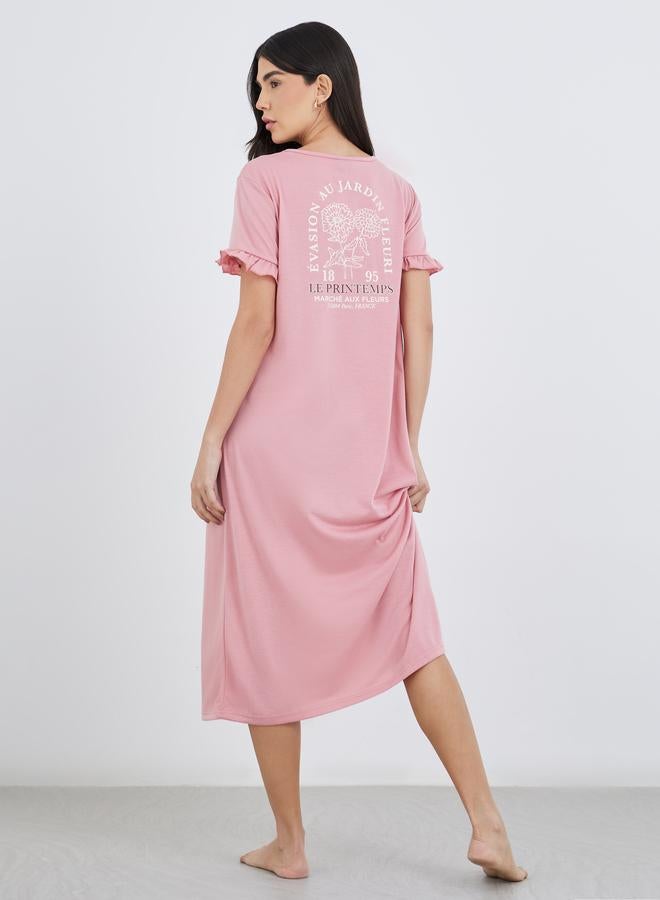 Styli Graphic Print Ruffled Sleeve Sleep T-Shirt - Image 1