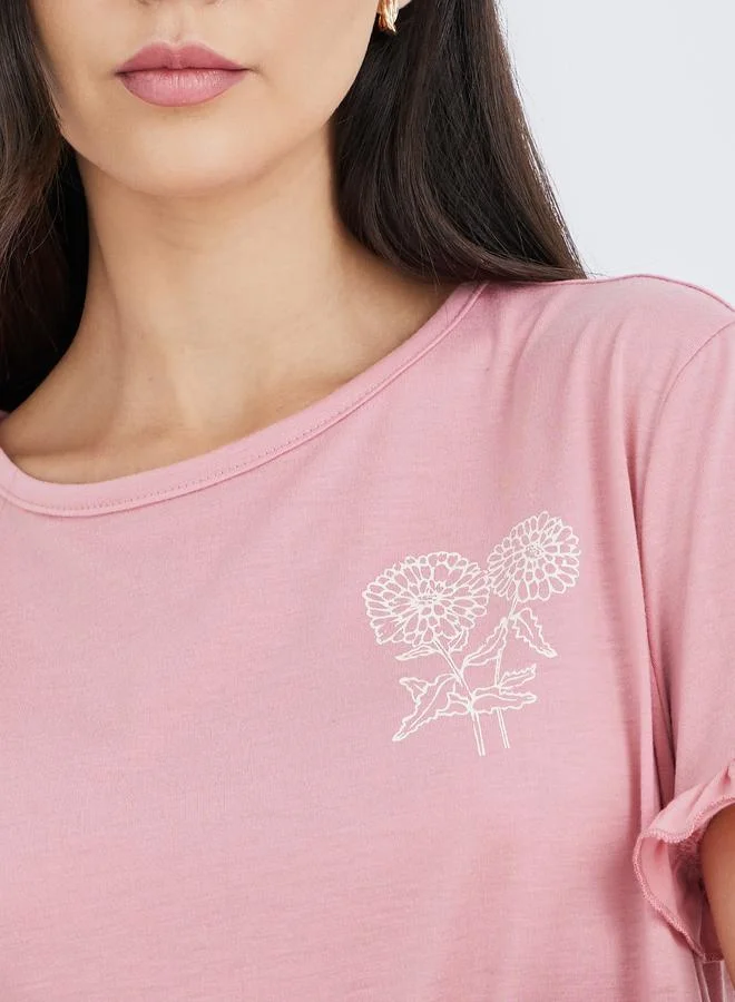 Styli Styli Graphic Print Ruffled Sleeve Sleep T-Shirt