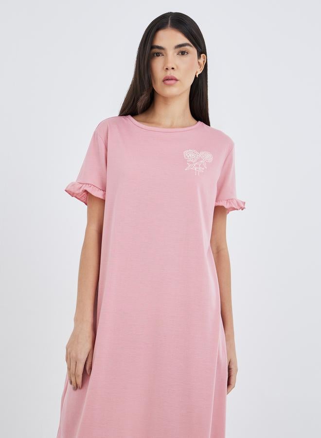 Styli Graphic Print Ruffled Sleeve Sleep T-Shirt - Image 3