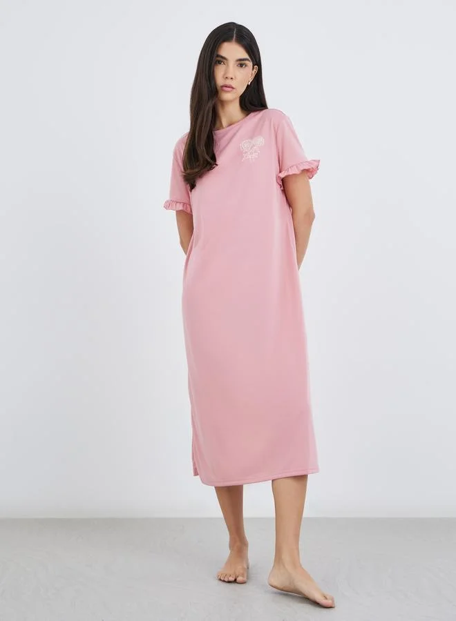 Styli Styli Graphic Print Ruffled Sleeve Sleep T-Shirt