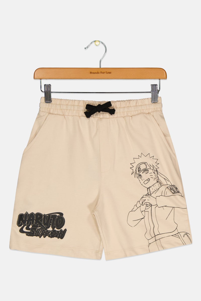 Naruto Kids Boy Drawstring Graphic Print Basic Shorts, Beige - Image 2