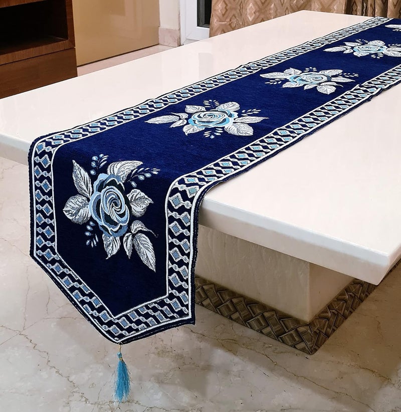 Groki Decorative Table Runner Elegant Floral Design Machine Washable Perfect for Dining Tables Weddings and Eventsv 16x72 Inch Blue - Image 1