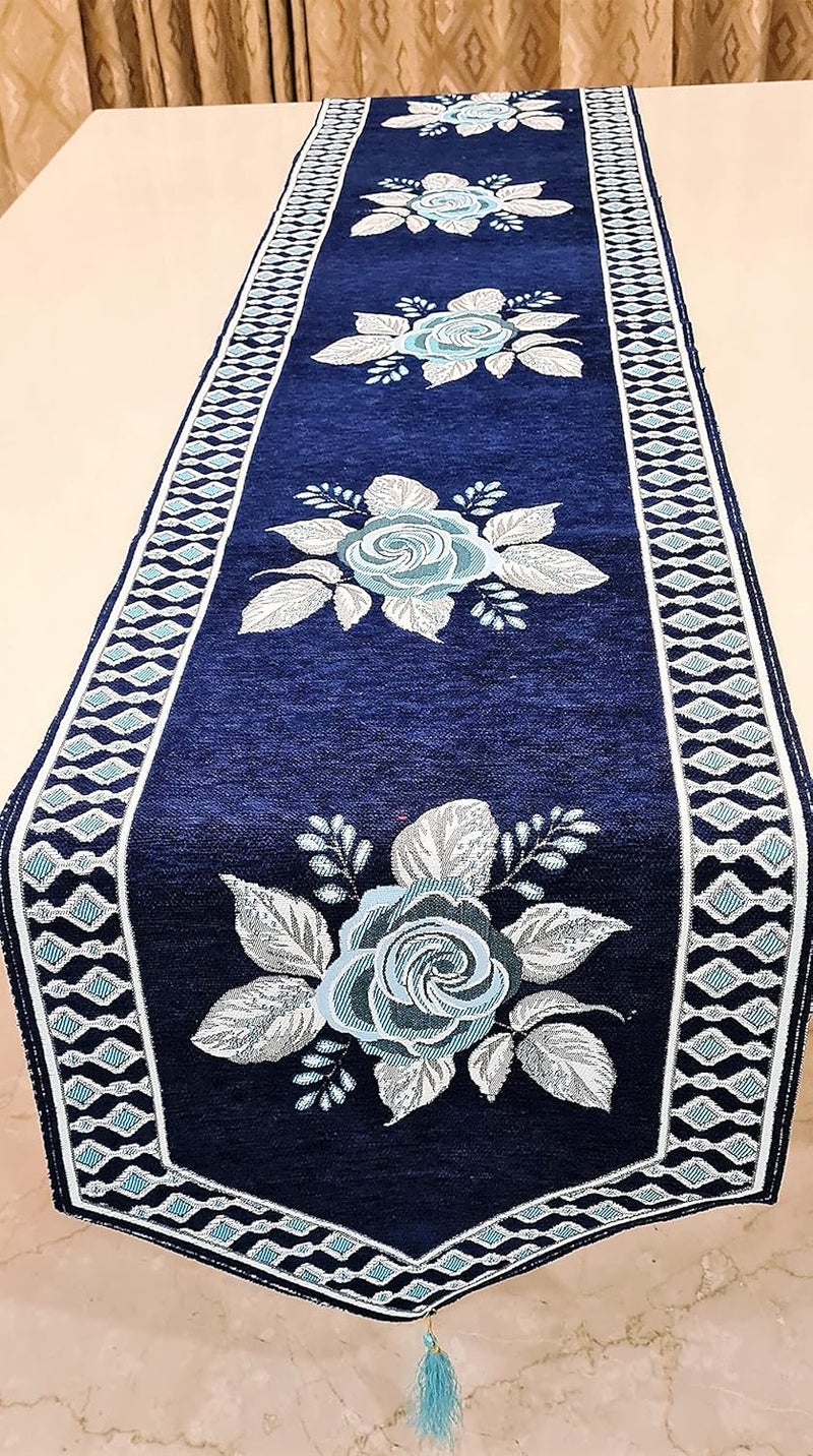 Groki Decorative Table Runner Elegant Floral Design Machine Washable Perfect for Dining Tables Weddings and Eventsv 16x72 Inch Blue - Image 3