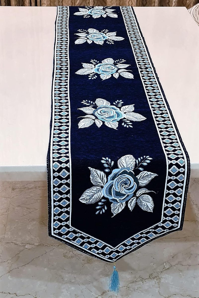 Groki Decorative Table Runner Elegant Floral Design Machine Washable Perfect for Dining Tables Weddings and Eventsv 16x72 Inch Blue - Image 4