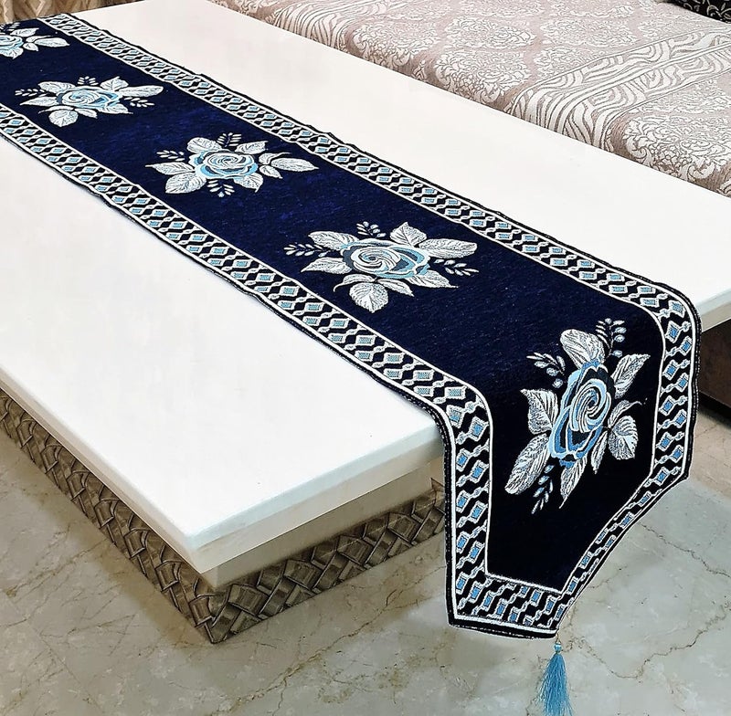 Groki Decorative Table Runner Elegant Floral Design Machine Washable Perfect for Dining Tables Weddings and Eventsv 16x72 Inch Blue - Image 2