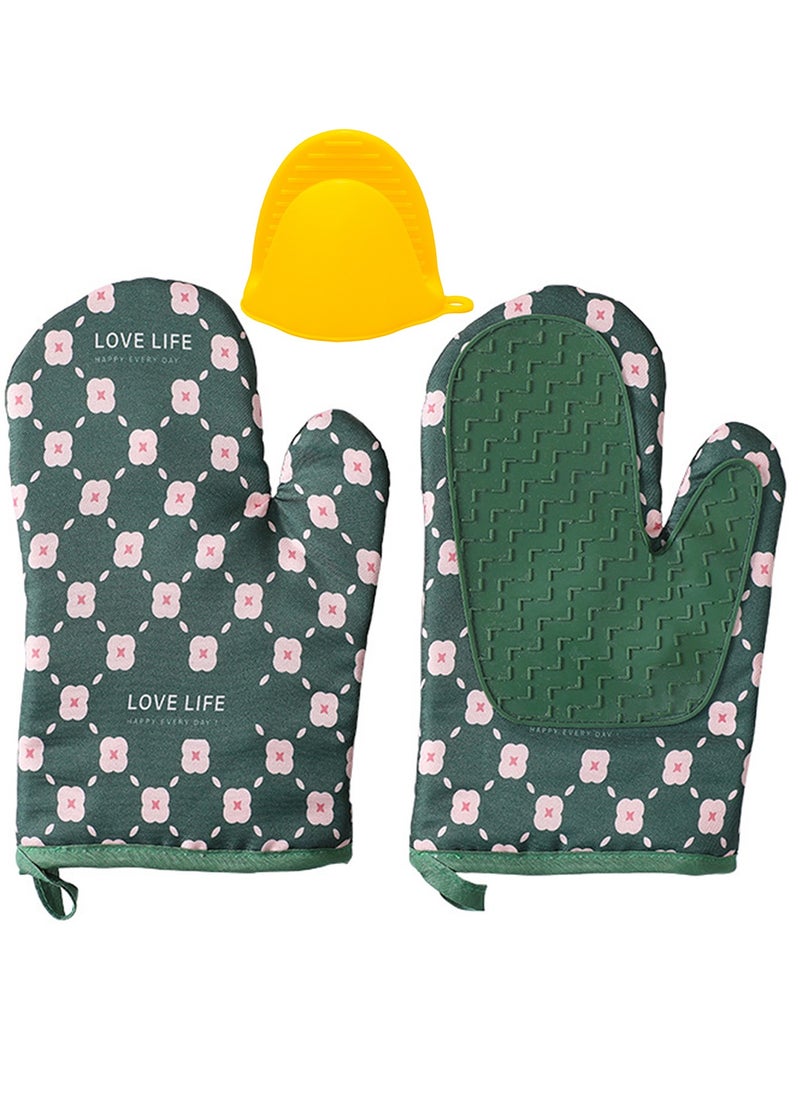 Qiccijoo Qiccijoo 1 Pair Silicone Oven Mitts and Pot Holders Sets，Extreme Heat Resistant BBQ Gloves,Extra Long Oven Mitts for Kitchen Baking Cooking Slip Resistant Flexible Oven Gloves(Green)  - Image 1