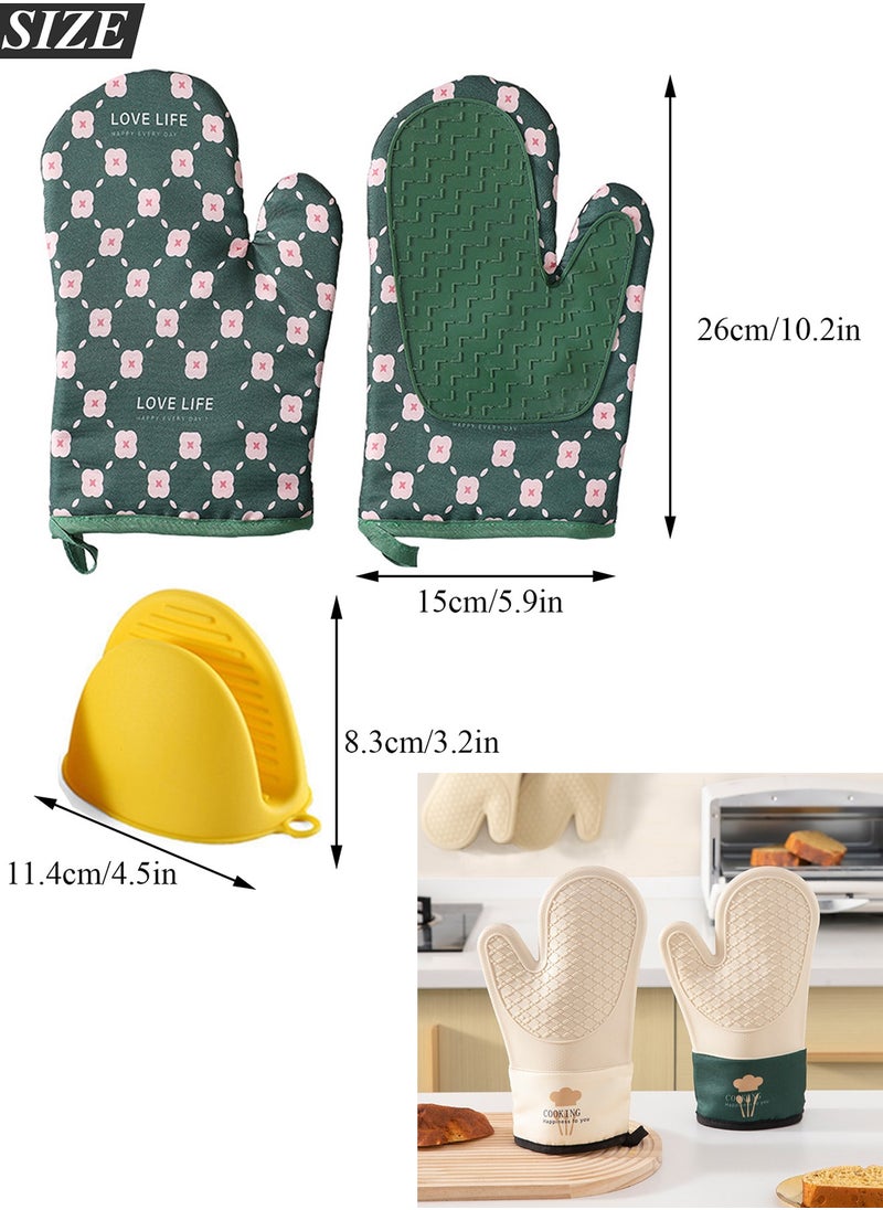 Qiccijoo Qiccijoo 1 Pair Silicone Oven Mitts and Pot Holders Sets，Extreme Heat Resistant BBQ Gloves,Extra Long Oven Mitts for Kitchen Baking Cooking Slip Resistant Flexible Oven Gloves(Green)  - Image 2