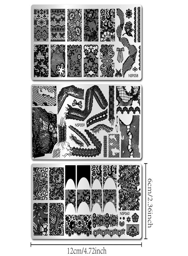 Arbuya Lace Nail Stamping Plates Set of 3 - Vintage Lace Backgrounds, Bow Lace & French Tip Design Template for DIY Nail Art Manicure Salon Supply Tools - Image 2