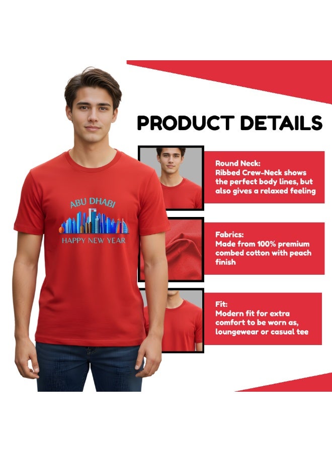 Happy New Year Abu Dhabi Themed Adult Men's T-Shirt-Celebrate In Stunning Abu Dhabi Round Neck Short Sleeve Cotton T-Shirt-Perfect For New Year Party - Image 4