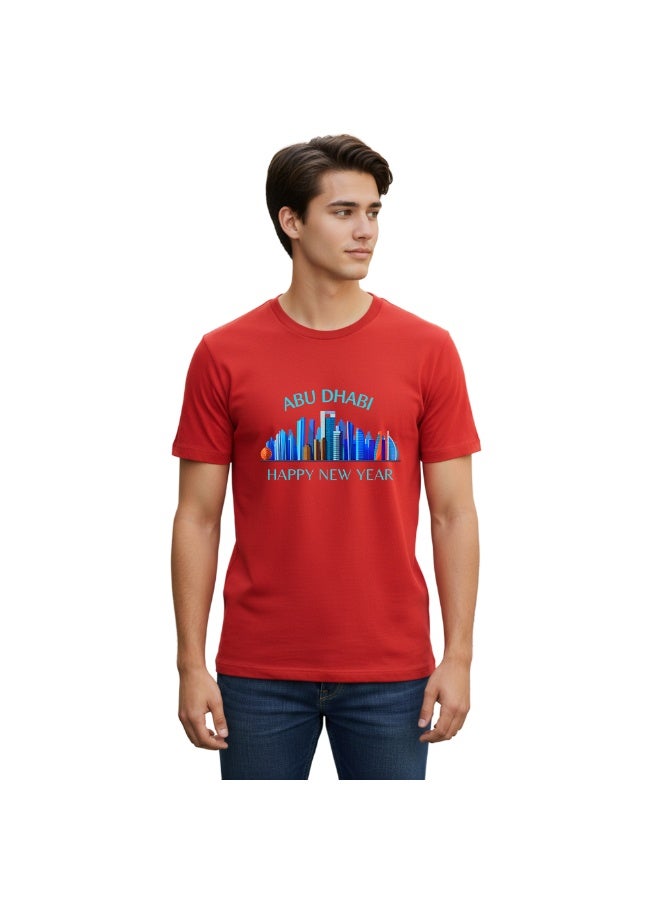 Happy New Year Abu Dhabi Themed Adult Men's T-Shirt-Celebrate In Stunning Abu Dhabi Round Neck Short Sleeve Cotton T-Shirt-Perfect For New Year Party - Image 3