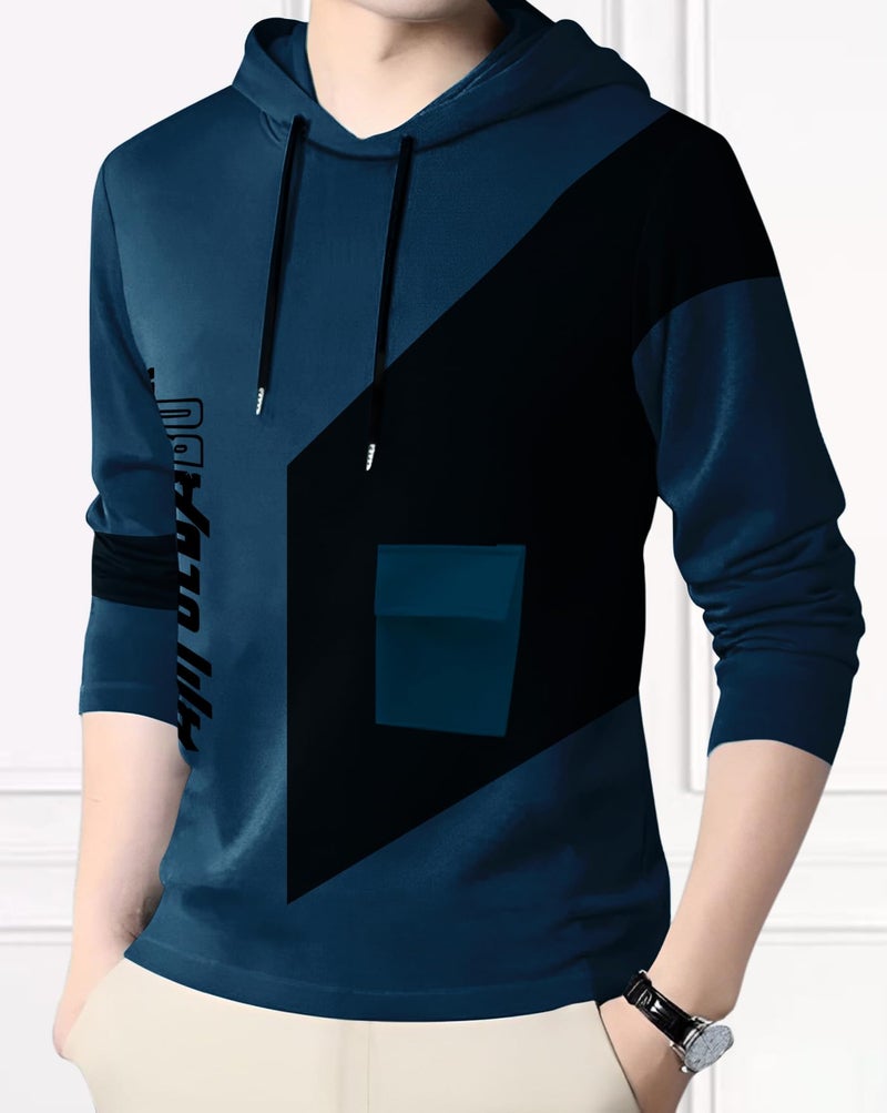 AUSK Men's Full Sleeve Hooded T-Shirt - The Ultimate Cotton Blend Comfort || Hoodies for Mens Teal - Image 3