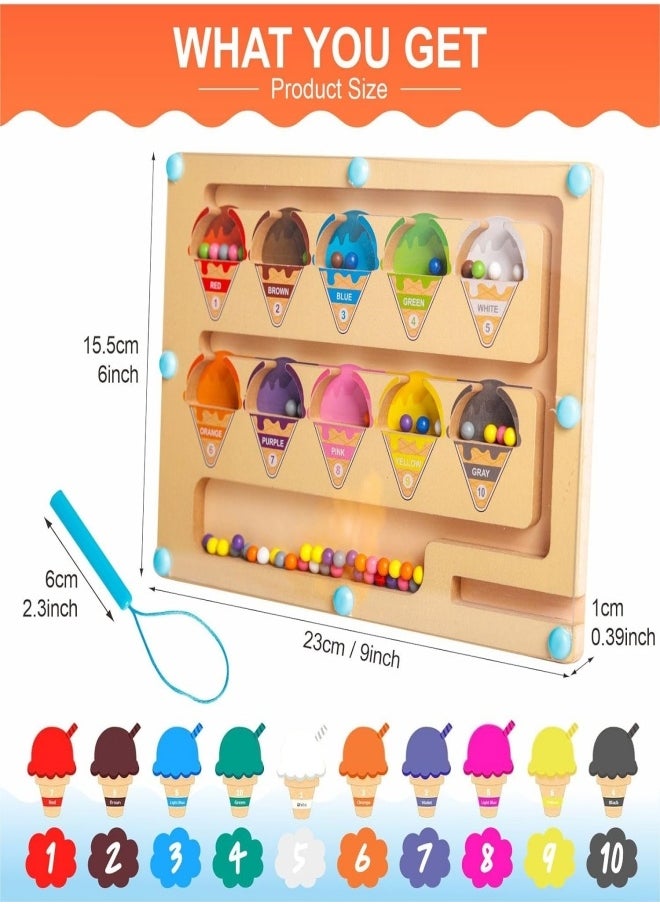 VarietyVoyageD Magnetic Color and Number Maze,Montessori Educational Wooden Magnet Puzzle Game Board for Toddlers,Toddler Activities Counting Matching Games,Learning Fine Motor Skills for Preschoolers  - Image 2