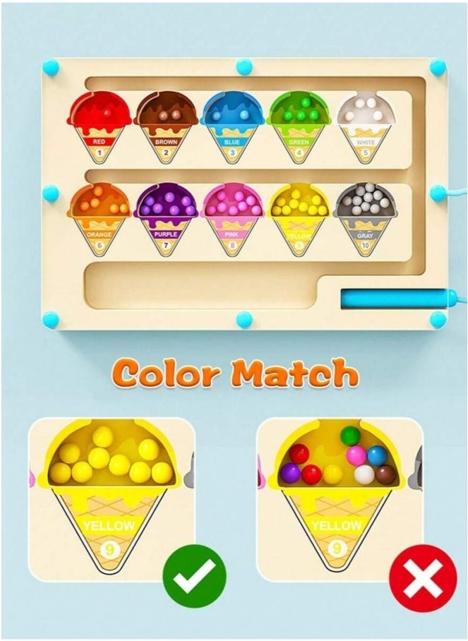 Magnetic Color and Number Maze,Montessori Educational Wooden Magnet Puzzle Game Board for Toddlers,Toddler Activities Counting Matching Games,Learning Fine Motor Skills for Preschoolers