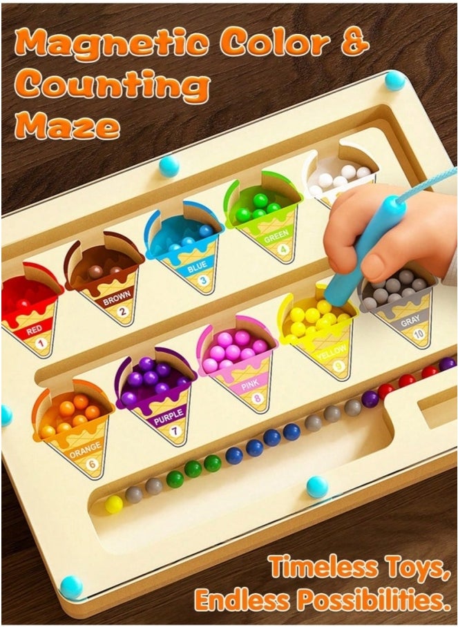 VarietyVoyageD Magnetic Color and Number Maze,Montessori Educational Wooden Magnet Puzzle Game Board for Toddlers,Toddler Activities Counting Matching Games,Learning Fine Motor Skills for Preschoolers  - Image 4