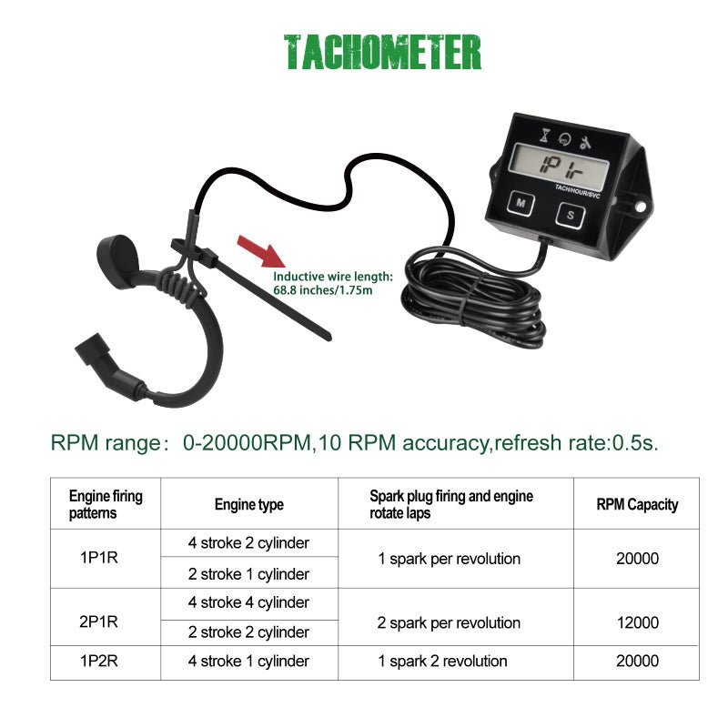 Yooreal Digital Inductive Tach Hour Meter,RPM Gauge Meter Tachometer for Lawn Mower Scooter Dirt Bike Tractor Generator Air Compressor Marine Motorcycle Snowblower Pressure Washer - Image 4