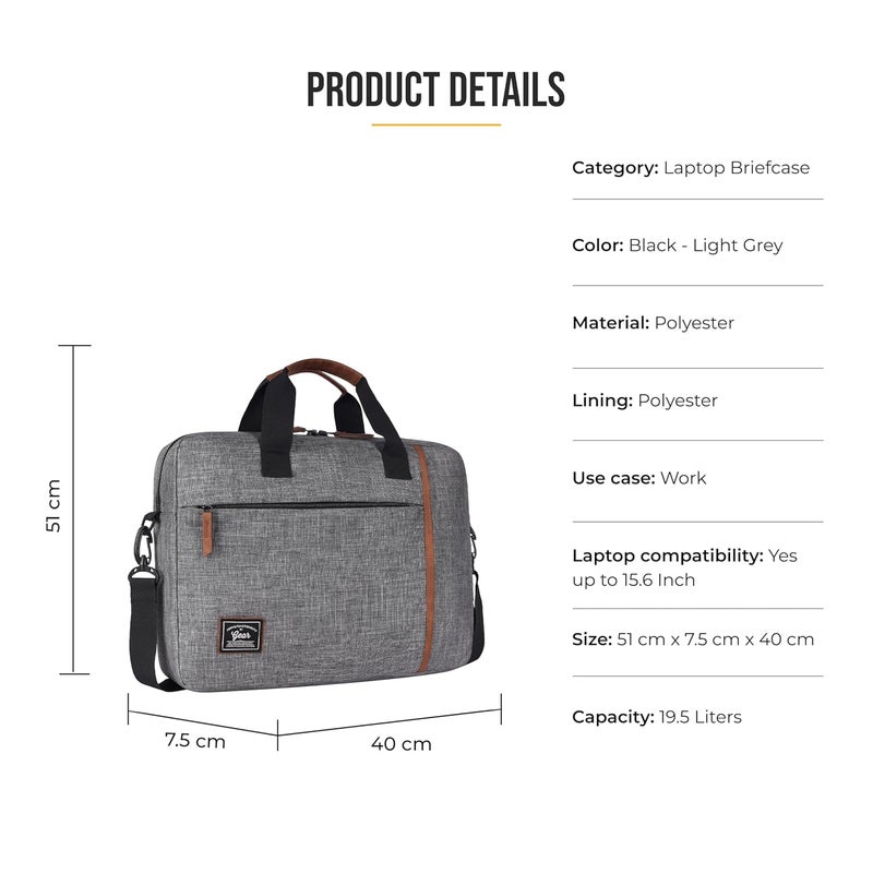 Gear Sleek 19.5L Small Water Resistant Laptop Briefcase/Office Bag/Laptop Messenger Bag for Men/Women(Black-Light Grey) - Image 3