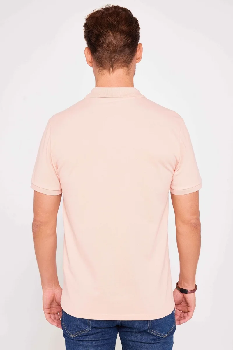 Tudors Men's Slim Fit Slim Cut Cotton Plain Pique Salmon Color Polo Neck T-Shirt