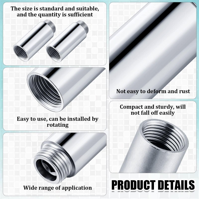 Bukela Shower Head Extension Arm 2 Pcs Stainless Steel Shower Head Extender Pipe 1/2PT Male to 1/2PT Female Thread Cast Pipe Fitting Coupler Adapter 2 Inch - Image 3