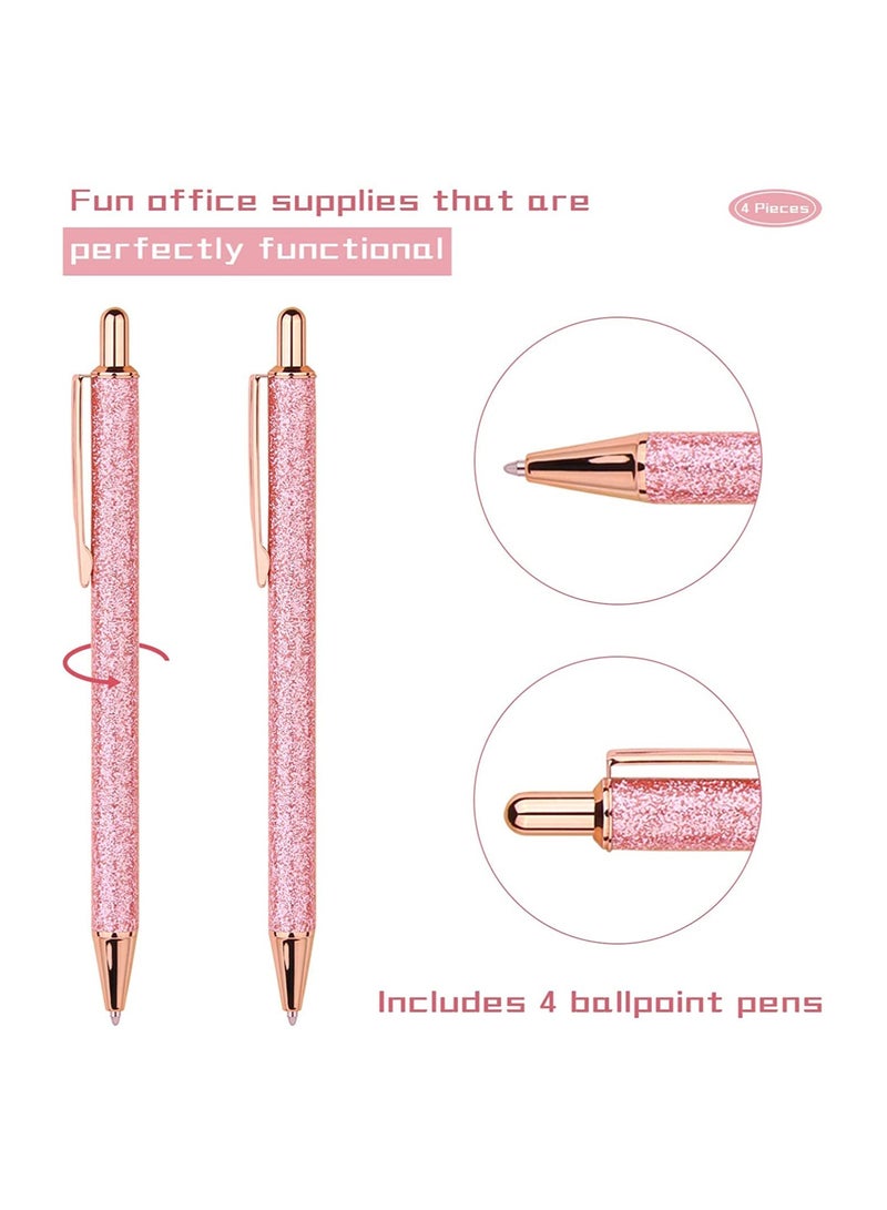 4-Pack Retractable Ballpoint Pens with Black Ink, Medium 1.0mm Tip - Stylish Gift for Journaling, School, and Office Use (Pink, Gold, Silver) for Students, Teachers, and Staff. - Image 2