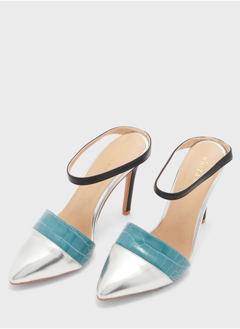 Khizana - Croc Effect Slip On Pointed Pump - Image 1