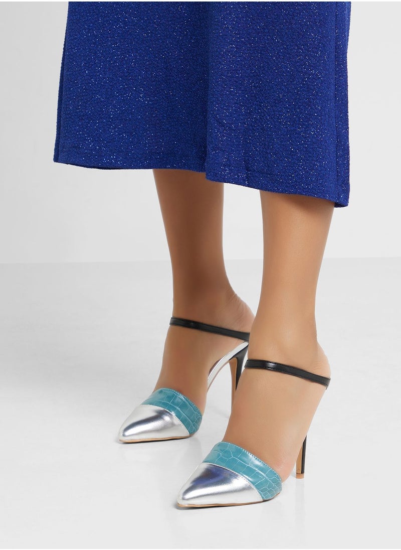Khizana - Croc Effect Slip On Pointed Pump - Image 1