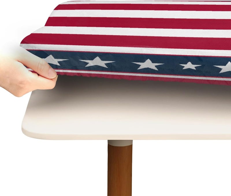Modern American Flag Square Fitted Tablecloth Waterproof Elastic Card Table Cover Stretch Wipeable Polyester Square Table Protector for Dining Kitchen Home Outdoor Picnic Decor,34x34inch - Image 4