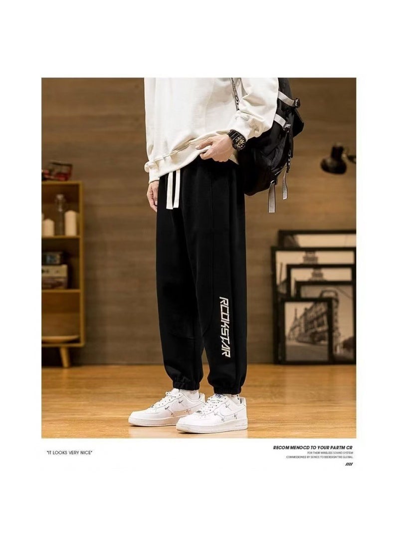Generic - Mens Autumn Loose-fit Casual Pants Sports Trousers Ins Trendy Brand Ninefths Pants Fashionable Footwear For Men black - Image 1