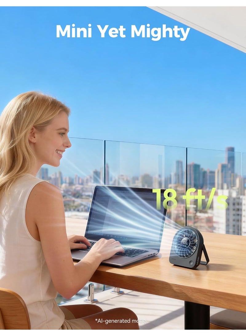 أيكولي مروحة مكتب صغيرة من Aecooly، مروحة محمولة قابلة للشحن (مدة تبريد تصل إلى 10 ساعات)، مروحة طاولة صغيرة قابلة للطي بزاوية 180 درجة، مروحة شخصية هادئة بـ 4 سرعات مناسبة لغرفة النوم والمنزل والمكتب والسفر، هدية مثالية للنساء - لون أسود. - Image 5