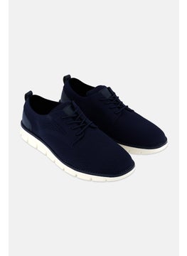 Algspar Men Brand Logo Lace Up Casual Shoes, Navy Blue  - Image 1