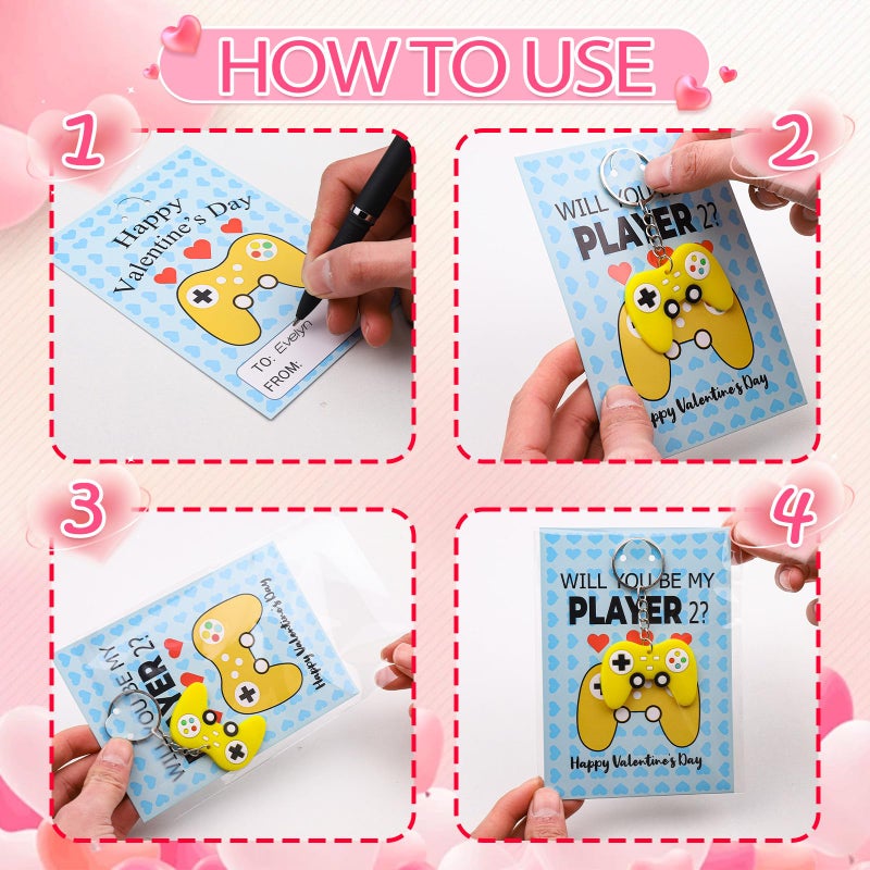 Japior 24 Pack Valentines Day Cards with Fun Video Games Keychains for Kids Classroom Exchange Gifts,8 Designs Valentines Keychains and Encouragement Cards School Party Favor Goodies Bag Stuffers Toys - Image 4