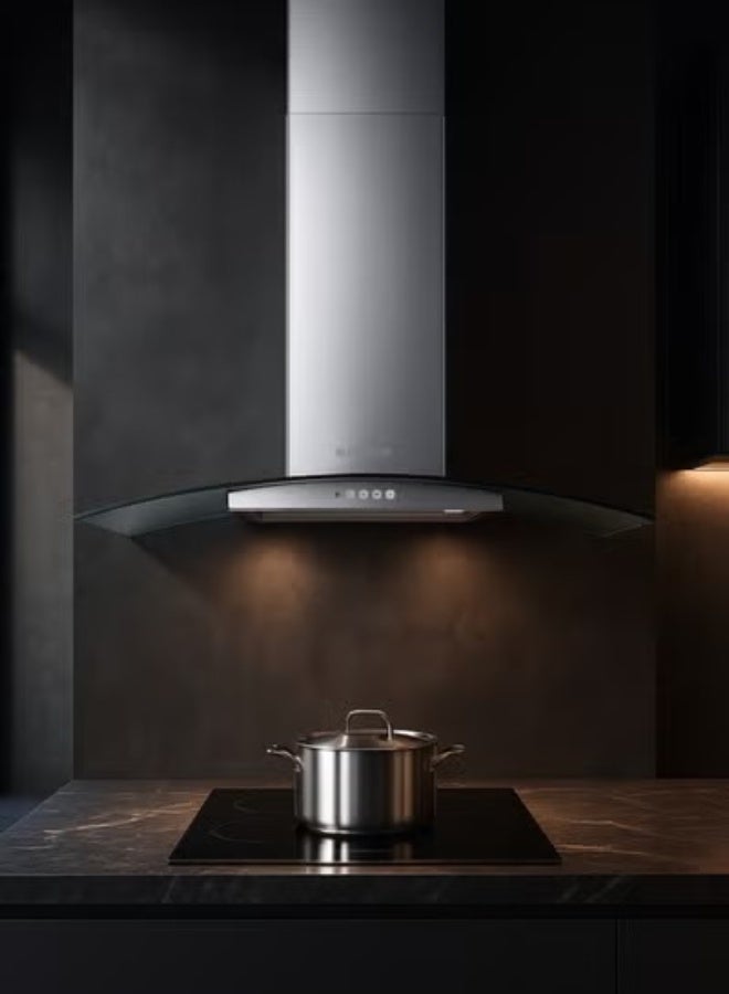 فابر Kitchen Cooker Hood, 90 cm T-Shape Curved Wall-Mount,  420  m³/h Suction Power, 3-Speed, LED Lighting, Stainless Steel/Glass, RAY SRM LED X/V NS A90 ( Made in Italy ) Wall Fixed 115 W 325.0617.051 stainless steel/glass - Image 4