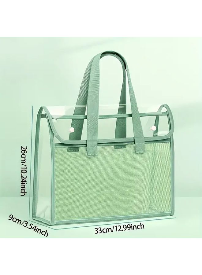 Green Large Capacity Transparent File Bag for A4 Papers Tablets Stationery - Image 2