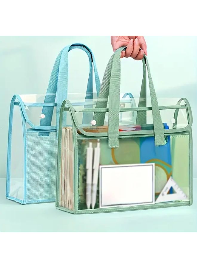 Green Large Capacity Transparent File Bag for A4 Papers Tablets Stationery - Image 3